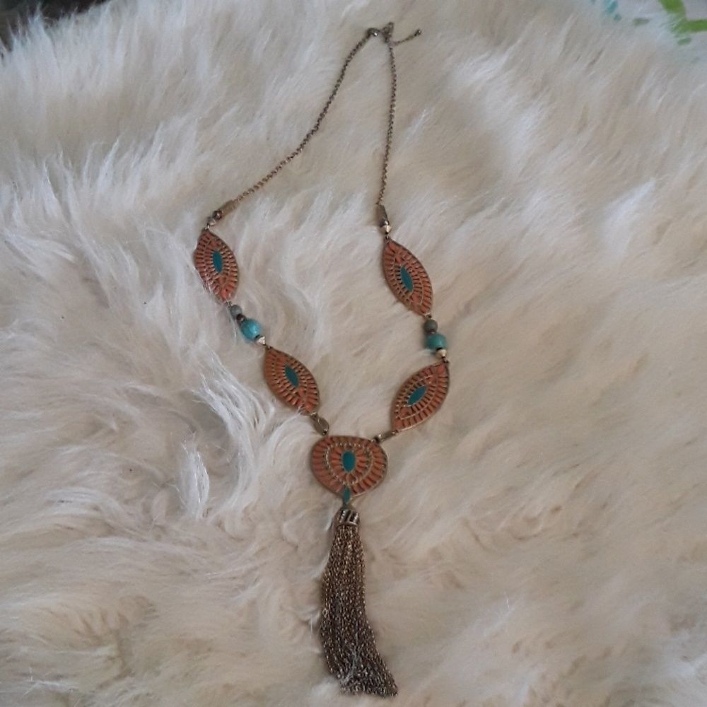 8 for $20 C Orange and Aqua Long Necklace